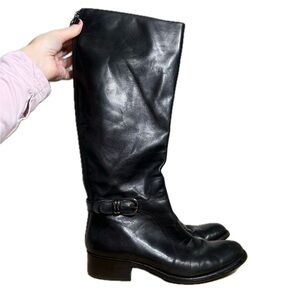 Via Spiga Leather Riding Boots Cristie Knee High Flat Black Buckle Size 9